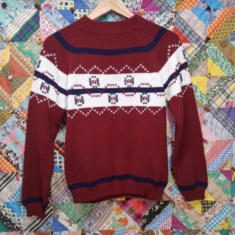 True Vintage 70s 80s JCPenney Sweater Boys Large 16/18 Red Geometric